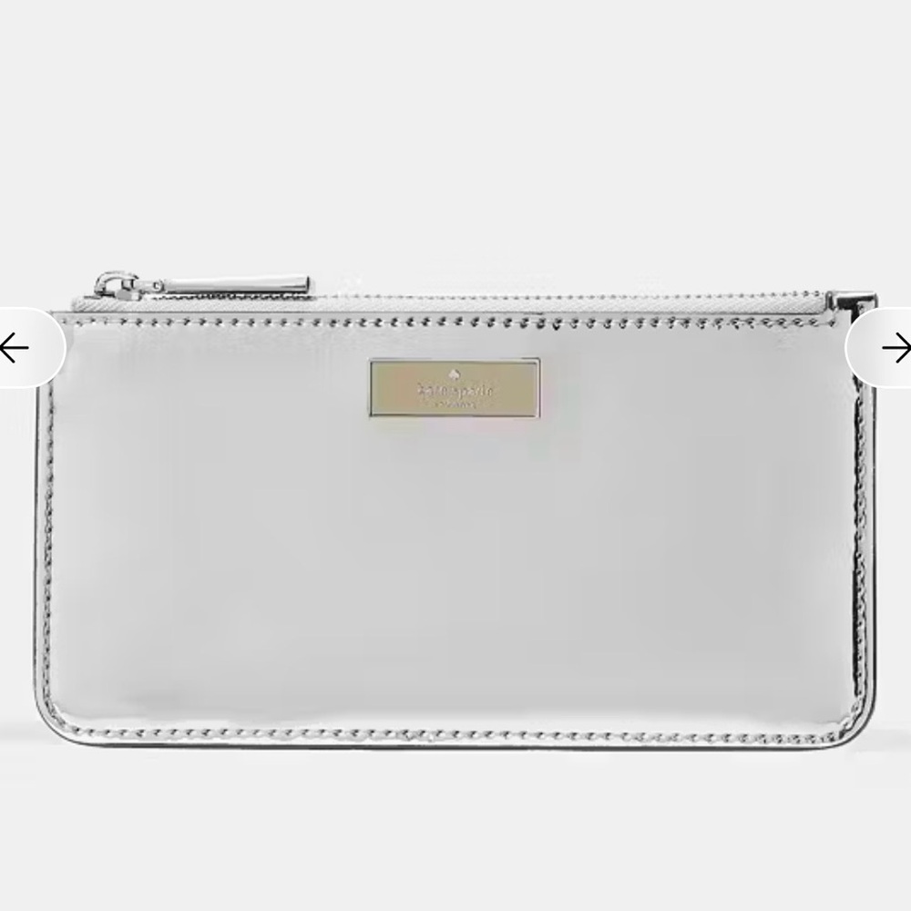 ♠️NWT Kate Spade Mirror Metallic Large Slim Silver Wallet!♠️